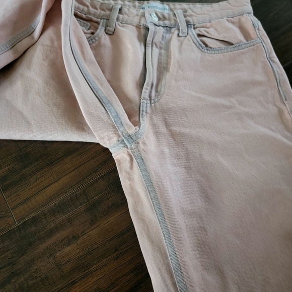 Zara Light Pink Straight Leg Mid Rise Jeans Raw Distressed Hem Siz 0 Full Length - Picture 4 of 14